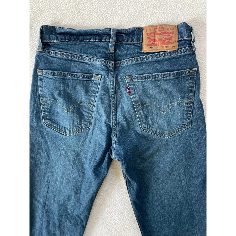 Levis Mens 30x30 (30x28) 514 Straight Fit Jeans Blue Stretch Denim Fade Whiskers
